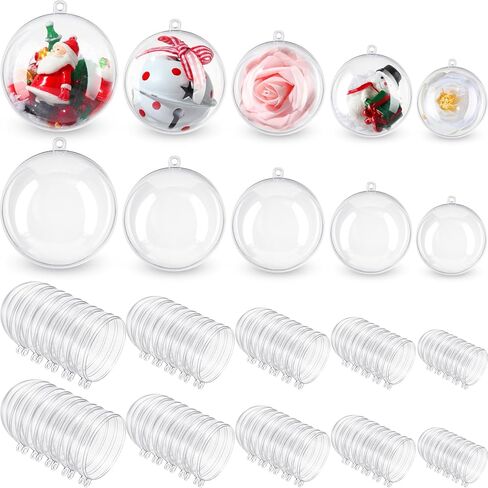 Jenaai 100 Clear Christmas Ornament Clear Plastic Ornaments Decorative Hanging Spheres Christmas Clear Plastic Fillable Ornaments Ball for Home Xmas Party Holiday Valentines Day Wedding Decor, 5 Sizes in Saudi Arabia