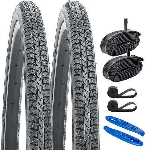 YUNSCM 2-PCS 26x1 3/8 (37-590) إطارات الدراجة و26x1 3/8 بوصة أنابيب الدراجة الثقيلة صمام شريدر مع شريطين حافة متوافق مع 26 × 1 3/8 26x1 3-8 إطارات وأنابيب دراجة الدراجة (P -1127) in Saudi Arabia