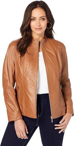 Jessica London Women's Plus Size Zip Front Leather Jacket in Kuwait