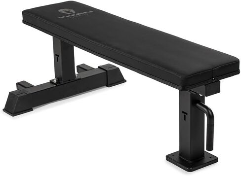 Titan Fitness Elite Series Single Post Post Flat Bench ، 2.5 "سميكة فينيل فينيل ، تم تصنيفها 1000 رطل ، مقعد للمنافسة في المنافسة المنزلية. in Saudi Arabia