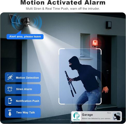 كاميرات أمان الطاقة الشمسية لاسلكية في الهواء الطلق ، 2K 360 ° عرض كاميرات WiFi تعمل بالبطارية للأمن المنزلي مع اكتشاف حركة الذكاء الاصطناعي ، الرؤية الليلية الملونة ، الأضواء ، صفارات الإنذار ، مقاومة للماء in Kuwait