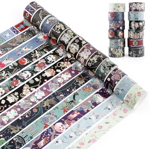 9 لفات رولز Mystic Gold Washi Tape مجموعة ، رقائق ذهبية عتيقة نمط أسود ، شريط زخرفي ، فراشة النجمة القمر الأشرطة الزخرفية لتصميم سجل القصاصات DIY دفتر الكتيب لصنع البطاقة in Kuwait