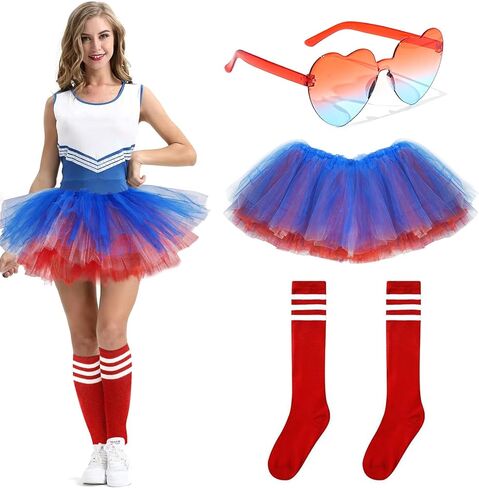 Tutus for Women Adult,5 Layered Tulle Neon Tutu Tulle Skirt with Tube Socks & Sunglasses for Women Running Party Ballet Dance in Saudi Arabia