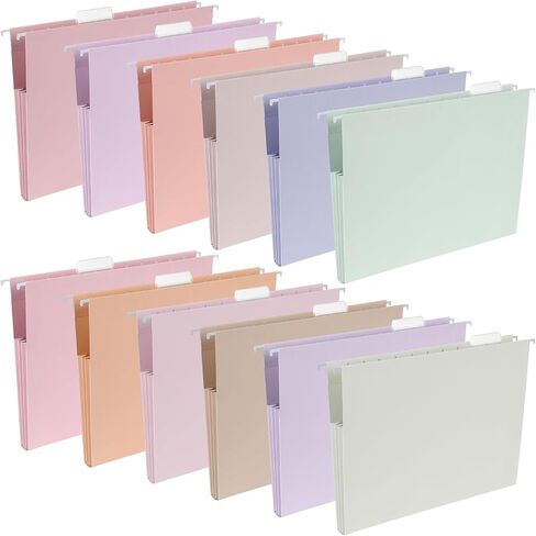 gisgfim 12 Pack Pastel Expanding Hanging File Folders Letter Size Insertable 1/5 Cut Tabs for Filing Cabinets Extra Capacity File Folders Hanging Organizer for Desk Home Office School in Saudi Arabia