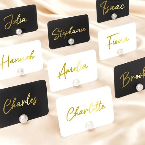 UNIQOOO 24Pcs Decorative Pearl Place Card Holders Bulk, Elegant Ivory Name Card Stands Set, for Wedding Table Place Cards, Dessert Table Decor, Retail Shop, Business Card, Name Tag, Party Food Signs in Saudi Arabia
