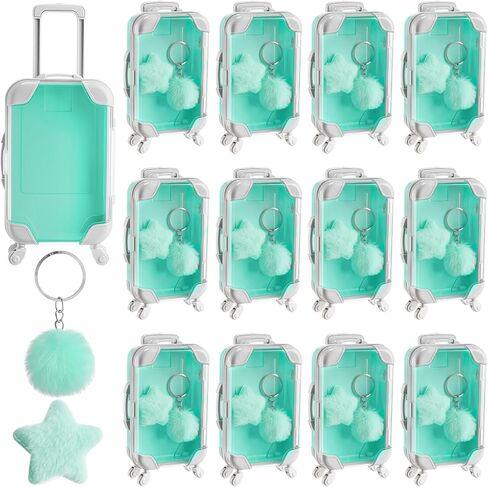 LemonRoad 36 Pcs Mini Suitcase Party Favor Box with Plush Ball Keychains and Hair Clips 6.69 x 3.74 x 1.97 Inches Clear Mini Suitcase Gift Box for Travel Wedding Birthday Party Favors(Pink，blue) in Kuwait