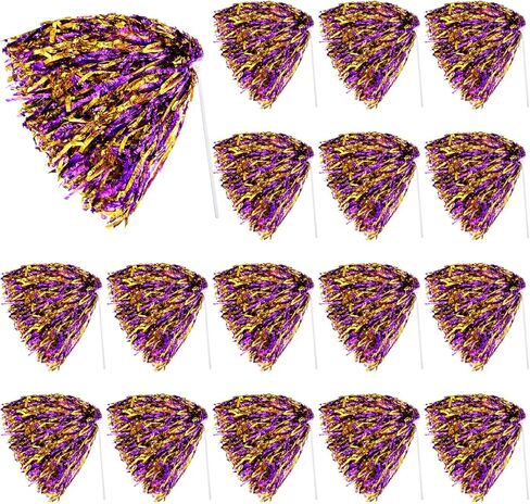 Vinsot 20 Pcs Cheerleading Pom Poms Bulk Metallic Foil Pom Poms with Plastic Long Handles School Spirit Shakers for Spirit Sports Team Squad Dance Football Basketball Club Celebration in Kuwait