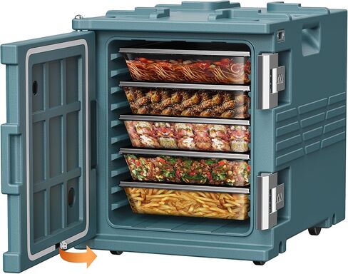 82QT صندوق الساخن الطعام أكثر دفئا مع عجلات ، 304 مزلاج الفولاذ المقاوم للصدأ وعمود الباب ، حاملة طعام معزولة LLDPE لمدة 5 أحواض كاملة الحجم (غير مشمولة) ، صندوق أكثر دفئًا من الطعام ، صناديق ساخنة قابلة للتكديس لتقديم الطعام in Kuwait
