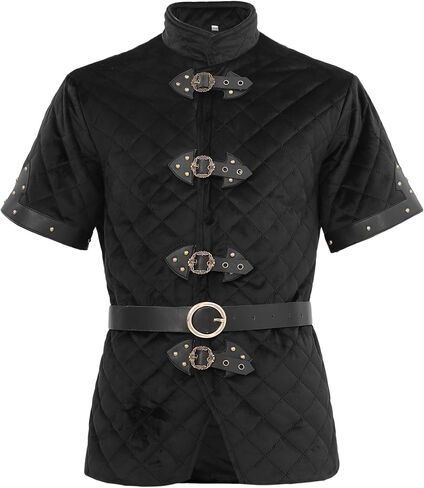 Gambeson Mens Jacket Medieval Thick Paded Coat Aketon Armor Renaissance Costume Short Sleeve with Belt 2PC in Kuwait