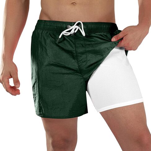 BRISIRA Mens Swim Trunks Neon 5" Bathing Suit Compression Liner Nylon Swim Shorts Beach Swimsuit Swimwear Quick Dry Pockets in Saudi Arabia