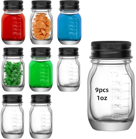 6Pcs 1oz Glass medicine bottles 30ml with Black Screw Caps, Clear Glass Vials, Leak-Proof Bottle Small Liquid Sample Vial, Leak-Proof Vial (6) in Kuwait