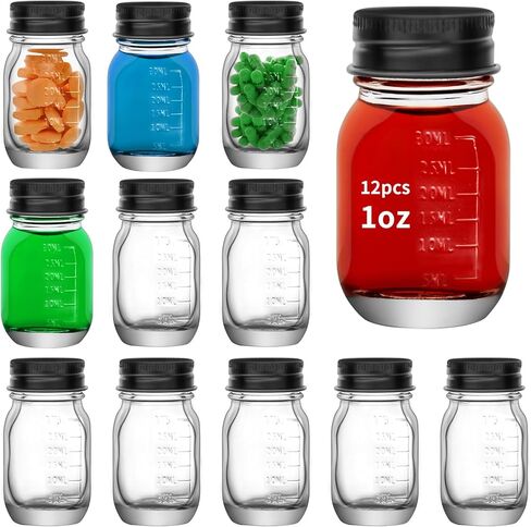 6Pcs 1oz Glass medicine bottles 30ml with Black Screw Caps, Clear Glass Vials, Leak-Proof Bottle Small Liquid Sample Vial, Leak-Proof Vial (6) in Kuwait