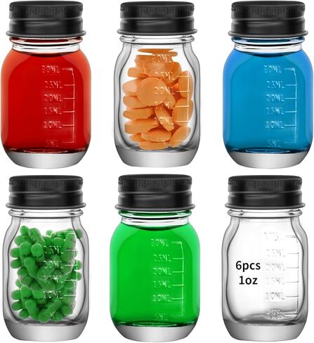 6Pcs 1oz Glass medicine bottles 30ml with Black Screw Caps, Clear Glass Vials, Leak-Proof Bottle Small Liquid Sample Vial, Leak-Proof Vial (6) in Kuwait