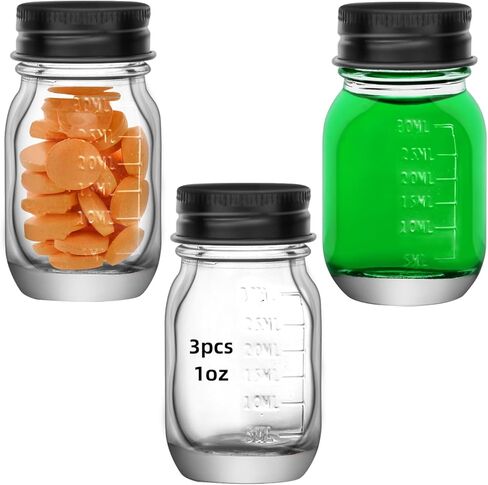 6Pcs 1oz Glass medicine bottles 30ml with Black Screw Caps, Clear Glass Vials, Leak-Proof Bottle Small Liquid Sample Vial, Leak-Proof Vial (6) in Kuwait
