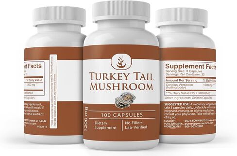 PURE ORIGINAL INGREDIENTS Turkey Tail Mushroom (730 Capsules) No Magnesium Or Rice Fillers, Always Pure, Lab Verified in Saudi Arabia