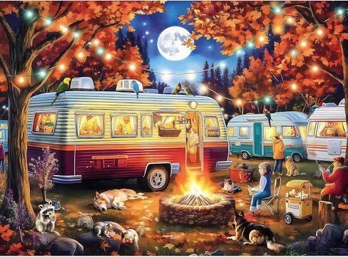 500 Piece Puzzle for Adults, Jigsaw Puzzles, Campfire Night Jigsaw Puzzle 500 Pieces with Moon and Cars, Birthday Party Game for Family, Kids and Adults, Relaxing Funny Puzzle (20.5" x 15") in Kuwait