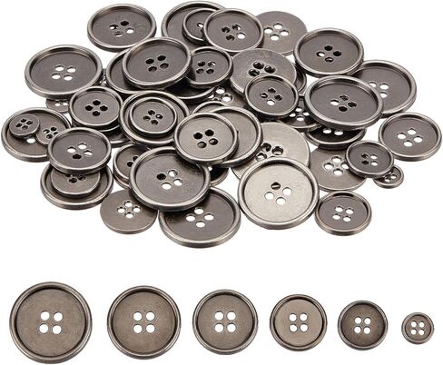 60Pcs Antique Brass Sew on Metal Buttons, Round Retro 4-Hole Button, Bronze Sewing Fasteners for Men Women Blazer Coat Uniform Shirt Suit and Jacket Sewing Craft DIY in Kuwait