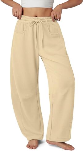ATHMILE Women's Barrel Leg Sweatpant Drawstring Elastic Waisted Wide Leg Pants Casual Cotton Palazzo Trousers with Pockets in Saudi Arabia