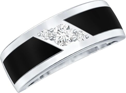 Certified Moissanite Mens Wedding Band, D-Vs1 Quality, 3 Stone Mens Ring With Enamel - With Jewelry Box in Saudi Arabia