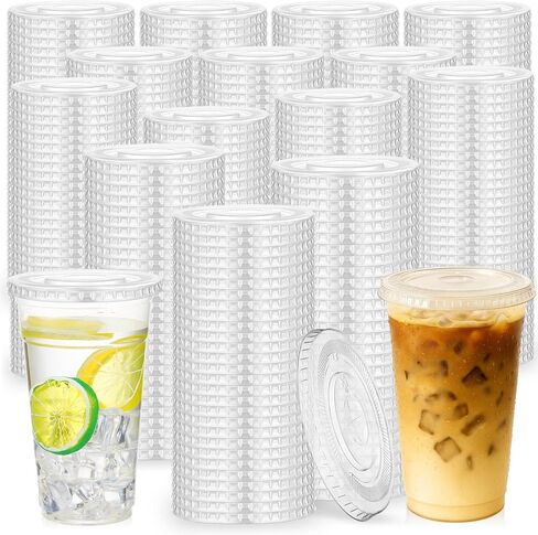 Hortsun 1000 Count 98mm Clear Flat Lids with Straw Slot Fits 16, 20, 24 oz Cups Disposable PET Plastic Transparent Cup Lids for Summer Iced Coffee Milkshake Ice Cream Party Supplies in Saudi Arabia