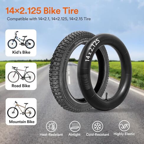 GYL 14x2.125 Tire and Tube Set,14 inch Tire for Bicycle Electric Scooters and E-Bike,Heavy Duty 14 Inch Tube with Schrader Valve, Replacement for 14" Bike Tires 14x2.1 14x2.125 14x2.15 in Saudi Arabia