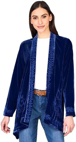 Women's Embroidered Velvet Open Front Cardigan in Saudi Arabia