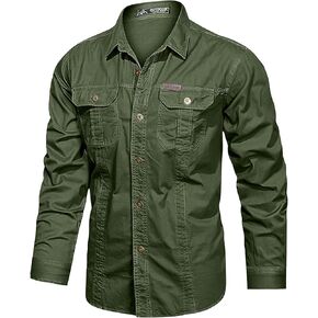 eisctnd رجال القطن طويل الأكمام قميص قميص زبون فضفاضة غير رسمية أسفل القمصان مع 2 جيب ل safari في الهواء الطلق in Kuwait
