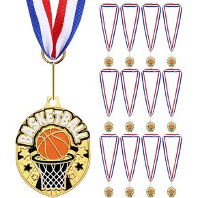 12 Pcs Gold Award Medals Bulk 2.2 Inch Basketball Volleyball Royal Dance Softball Metal Medals with Neck Ribbons Metal Trophy Award Prize Gifts for Tournaments Sports Competitions in Saudi Arabia
