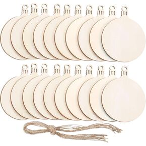 20 Pcs Wooden Christmas Ornaments 3,5 inch Wood Slices DIY Christmas Tree Decoration Unfinished Wood Slices with Holes Hanging Christmas Centerpieces Decorations Predrilled Wood Circles for Crafts in Kuwait