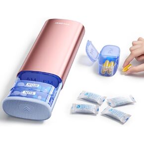 Vaydeer Large Weekly Pill Organizer 2 Times a Day,Metal 7 Day Travel Pill Box with Double Protection,AM PM Pill Case for for Medication, Vitamins, Fish Oils, Supplements(Champagne Gold) in Saudi Arabia
