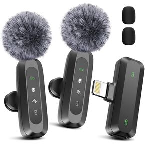 2 Pack Wireless Lavalier Microphone لـ iPhone و iPad و Android Phone و Mini Lapel Microphone لتسجيل الفيديو ، مقطع على الميكروفونات المزدوجة مع الحد من الضوضاء لمدونة Vlog YouTube Podcast in Kuwait