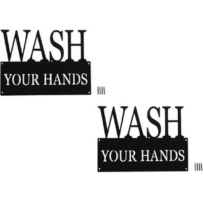 Wash Your Hands Sign, Black Bathroom Decor Wall Art Funny Metal Iron Quotes Plaque For Farmhouse Kitchen Restroom Rustic Home Decoration 14 x 8 Inches in Saudi Arabia