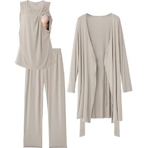 Rnxrbb Nursing Pajamas Gown Set for Women Breastfeeding Postpartum Pajama Maternity Pj for Hospital 3 PCS in Kuwait