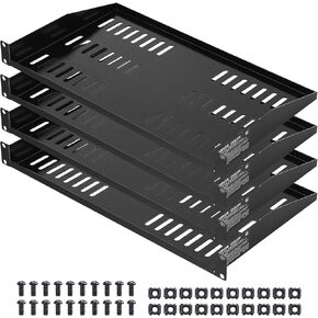 VEVOR 2PCS 1U رف رف الخادم، صينية الكابولي ذات فتحات تهوية عالمية لرف وخزانة معدات الشبكة مقاس 19 بوصة، رف تثبيت عميق مقاس 10 بوصات، سعة الوزن 50 رطلًا رف تثبيت على الحائط in Kuwait