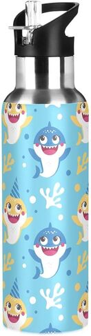 Cute Shark Blue Ocean Wave Water Bottle Kids Boys Girls Insulated Stainless Steel Hot Cold Water Flask with Straw Lid for Sports Gym Running 20 oz in Kuwait