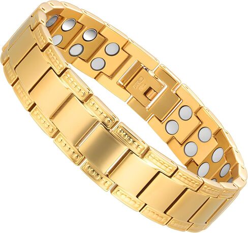 Magnetic Bracelets for Men，Stainless Steel Bracelet Lymphatic Drainage Therapeutic Magnetic Bracelets with Double Row Magnets Jewelry Gift with Adjust Tool (Gold) in Saudi Arabia