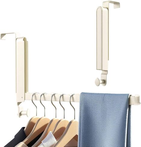 2 Pack Over The Door Hanger Folding Clothes Drying Rack,Fit Door up to 1-3/4" Optimal,Collapsible Foldable Hanging Coat Rack w/Retractable Rod,Clothing Hanger Hook for Laundry Room (White) in Kuwait
