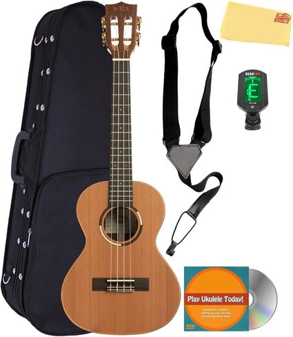 Kala KA-BE Mahogany Baritone Acoustic-Electric Ukulele with Hard Case, Strap, Tuner, Austin Bazaar Instructional DVD, and Polishing Cloth in Kuwait