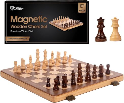 Chess Armory 15 inch Chess Set Magnetic - Premium Wooden Board Game with a Portable Wood Case and Secure Storage for Pieces, Set for Kids and Adults (Walnut Wood) in Kuwait