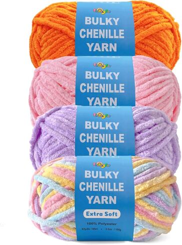 Velvet Chenille Yarn for Crocheting and Knitting – Bulky (93 Yards/100g), Extra Soft Polyester Chunky Yarn for DIY Crafts, Plush Toys, Blankets (Pastel, 2 Pack) in Kuwait