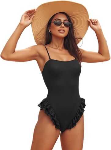 Mxiqqpltky One Piece Womens Swimsuits Y2k Ruffle Bathing Suit Spaghetti Strap Square Neck Tummy Control Slimming Swimwear in Saudi Arabia