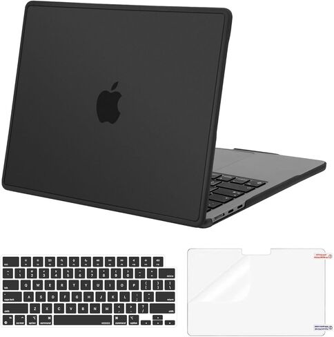 MOSISO Compatible with MacBook Air 13 inch Case 2025-2022 M4 A3240 M3 A3113 M2 A2681, Soft TPU Frame Bumper Anti-Cracking Hard Case&Keyboard Skin&Screen Film for MacBook Air 13.6 inch, Black in Saudi Arabia