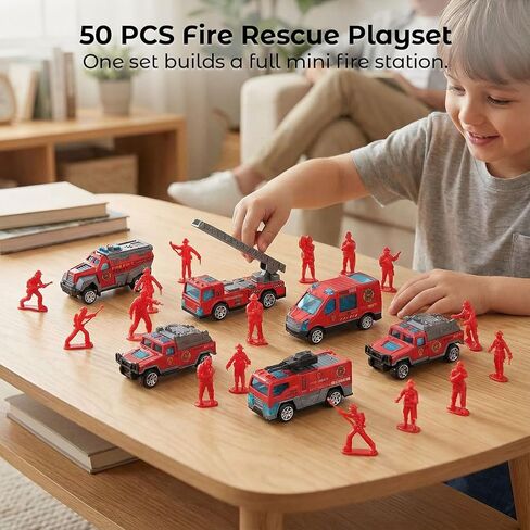 Lovestown 50PCS Fire Truck Tuy Set ، 6pcs Die-Cast Small Rescue Metters Red Fire Trust in Saudi Arabia
