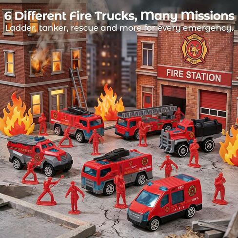 Lovestown 50PCS Fire Truck Tuy Set ، 6pcs Die-Cast Small Rescue Metters Red Fire Trust in Saudi Arabia