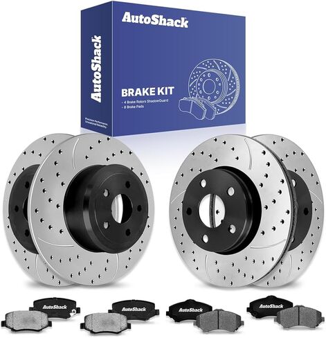 Autoshack Brake Kit Placeming for 2007-2017 Jeep Wrangler 2018 Wrangler JK 3.6L 3.8L V6 4WD RWD الخلفية الأمامية المحفورة والقطط المغطى بالقرص الإلكترونية دوارات فرامل سيراميك SCD1273PR63042 in Saudi Arabia
