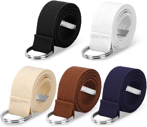 5 PCS Canvas Belt للرجال ، حزام الويب غير الرسمي من النسيج مع مشبك D -RING مزدوج ، أحزمة القماش العسكرية القابلة للتعديل 1.25 "للنساء (أسود ، أبيض ، بيج ، كاكي البحرية NLUE) in Kuwait