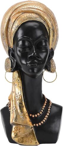 BRASSTAR Resin African Black Bust Statue Black Woman Wore White Turban 11.8''(H) Modern Art Living Room Desktop Bookcase Entrance Decor TQGJPT506 in Kuwait