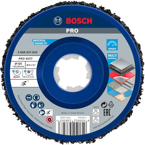 Bosch 1x Pro Multi Material Cleaning Disc N377 للحصول على مطاحن زاوية صغيرة و X-Lock (للألواح الفولاذية ، الصلب ، Ø 125 مم ، الحصى ، مطحنة زاوية صغيرة محترفة) in Saudi Arabia