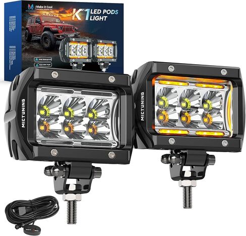 Mictuning K6 4 بوصة ، قرون فاتحة ، 160W 14328LM ألوان مزدوجة أضواء الطرق الوعرة مع إشارة دوران DRL بيضاء ، 270 ° SHOARER IP68 ماء مقاوم للماء الخندق الخندق مع غطاء مصباح أسود ، أزواج ، أزواج in Kuwait