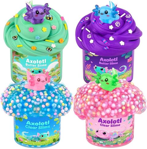 4 Pack Axolotl Slime Kit ، Butter & Clear ، Film Party Favors للأطفال مع سحر Axolotl ، وليميات ناعمة ومطاطية اللون الأرجواني الوردي للبنات والفتيان 4-12 ، مكافآت الفصل الدراسي ، هدايا عيد ميلاد in Saudi Arabia